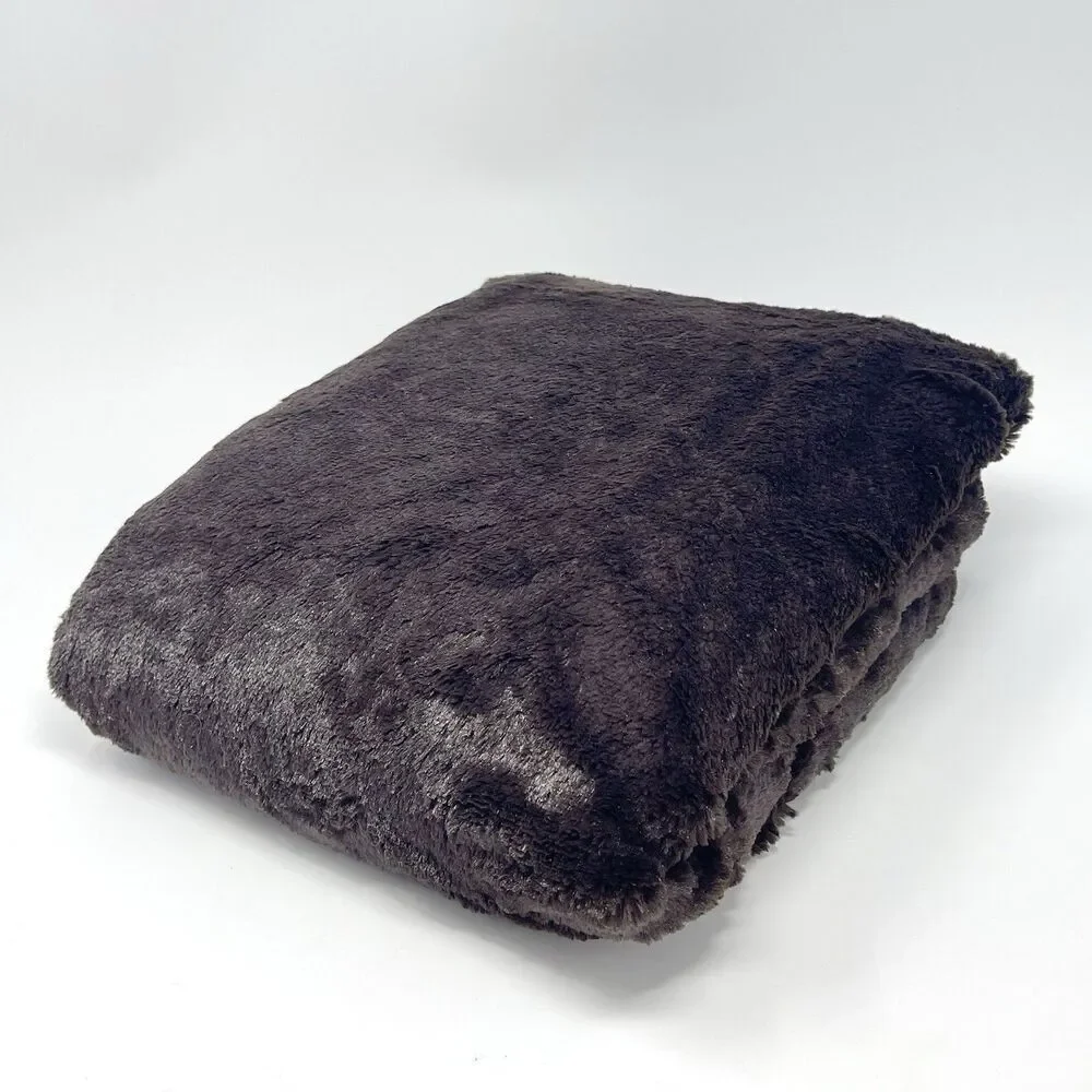 Brookstone Nap Travel Throw Blanket 2 Ply Chocolate Brown Plush Satin Trim 38x60